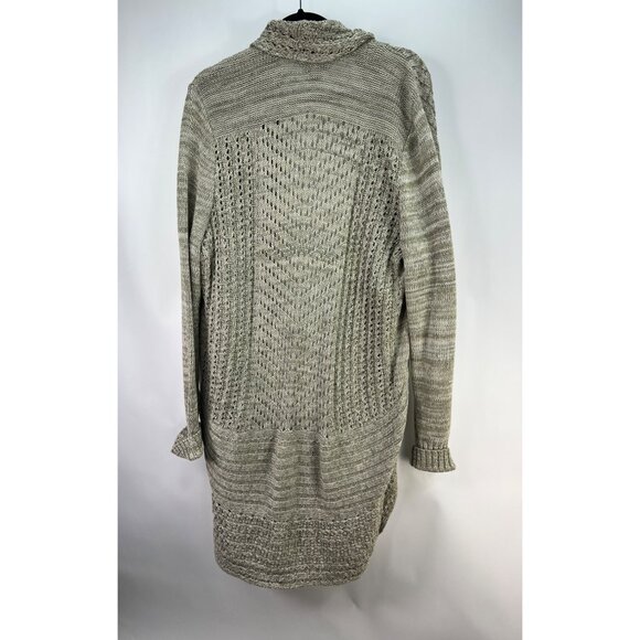 Bob Mackie XL Beige Open-Front Long Duster Knit Cardigan Sweater For Women - Picture 2 of 4